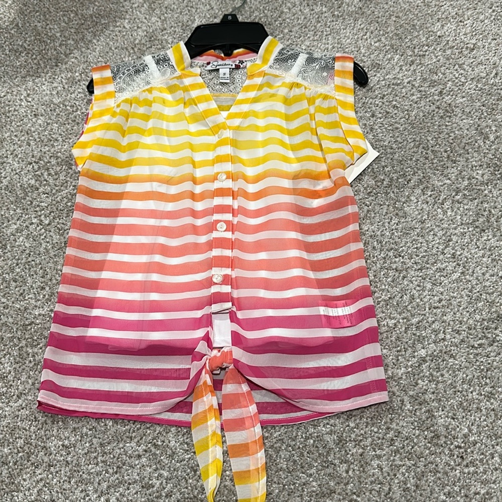 Girls 7-16 Top Striped tie knot front bottom With cami